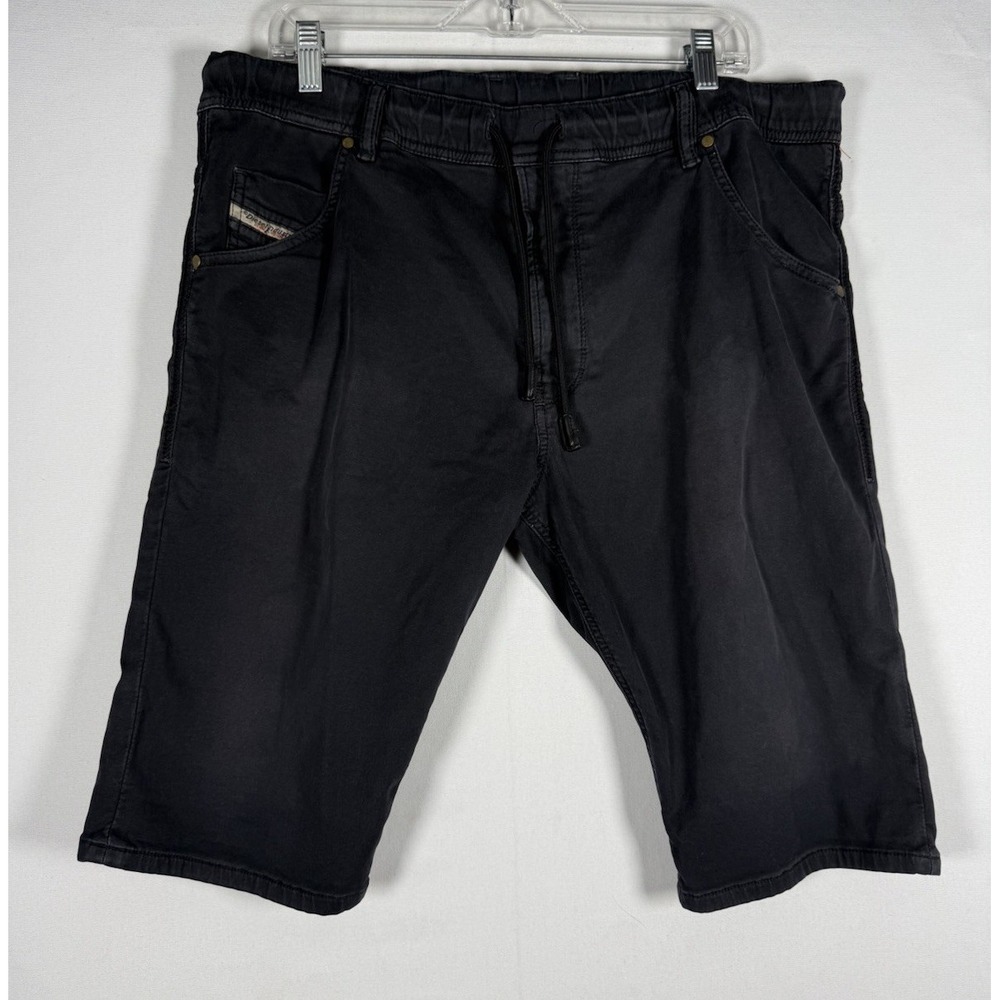 Diesel Denim + Sweat Pants Shorts Mens 34 Black Kroshort Drawstring Stretch 12"